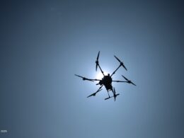 Ukrainian drone in the sky.