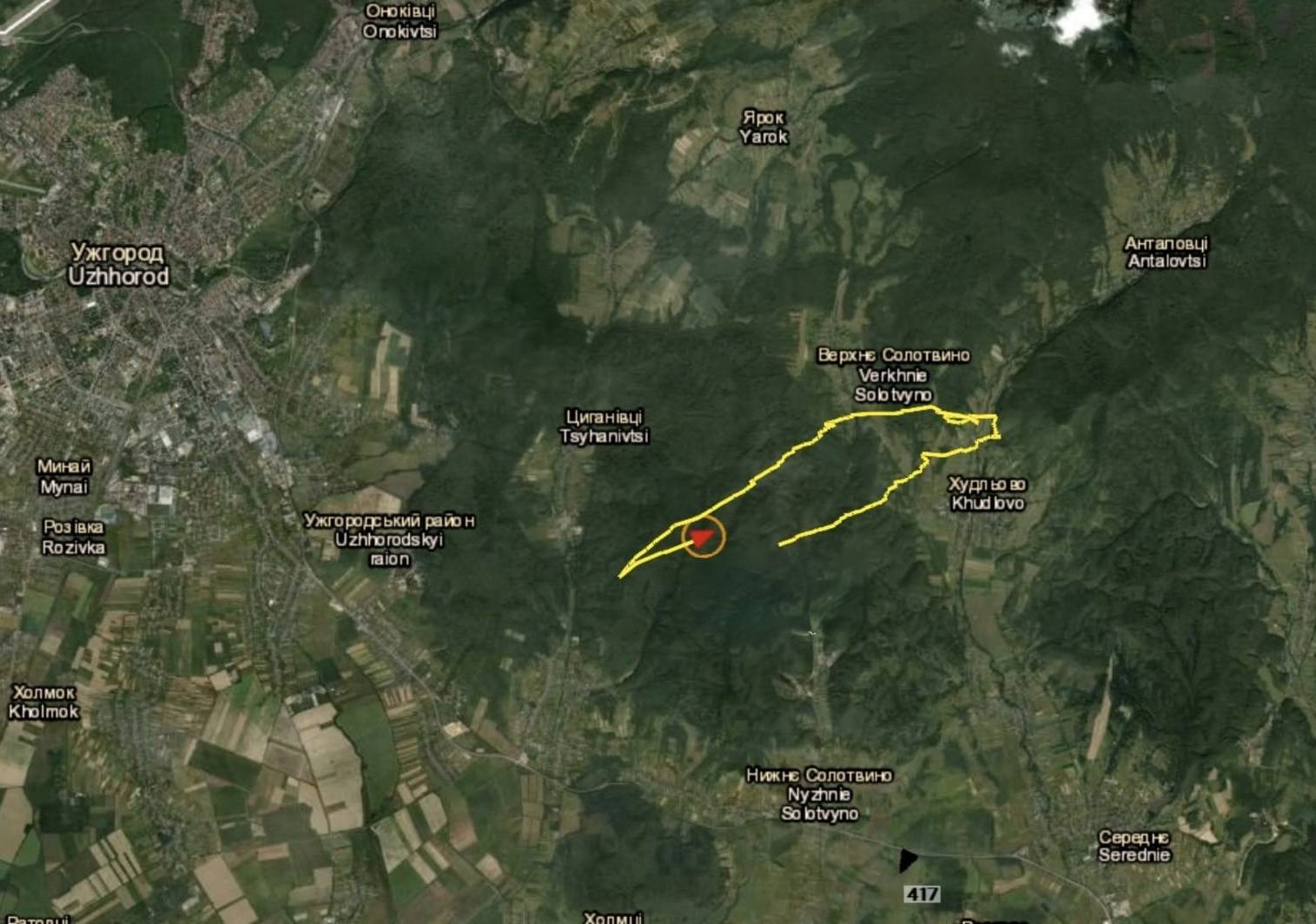 A map of the drone's arrival in Ukraine.