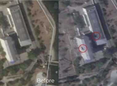 Before and after satellite imagery shows damage to the 184th Research Experimental Base in Sevastopol following the 11 September Ukrainian strike on the Russian Black Sea Fleet communication facility.