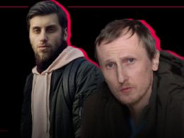 Graphic image of Ukrainian journalists Heorhiy Levchenko and Vladyslav Hershon who were sentenced to long prison terms in Russia.