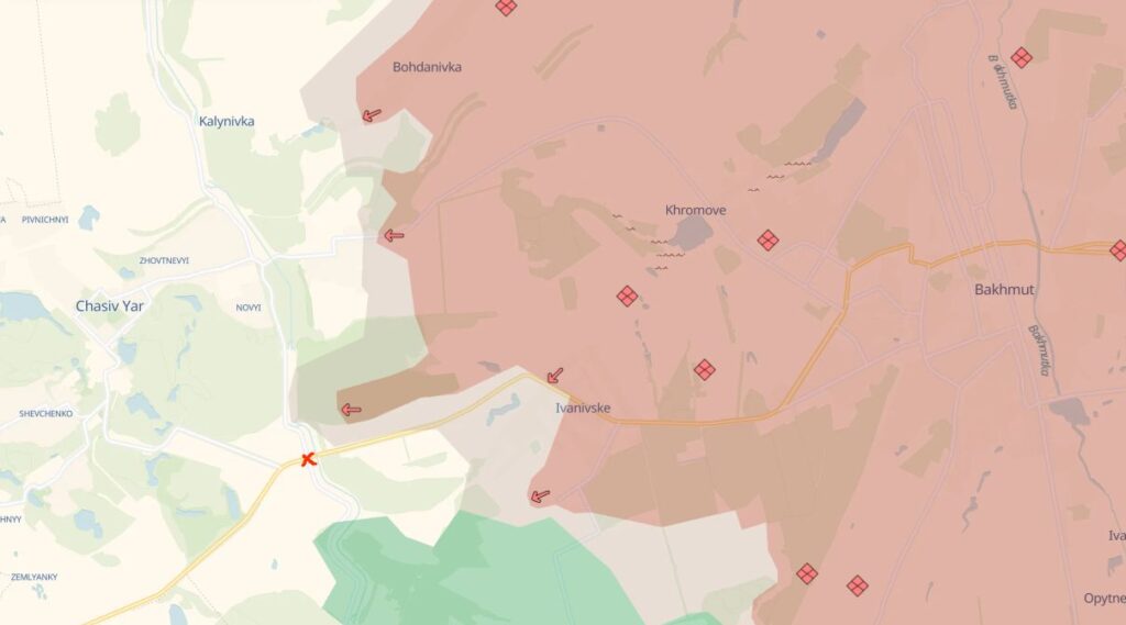 Chasiv Yar bridge chokepoint map showing Russian vehicle losses Ukraine war tactical analysis