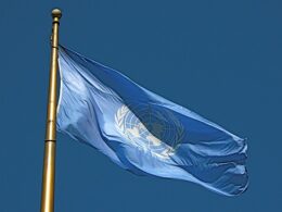 The flag of the United Nations.