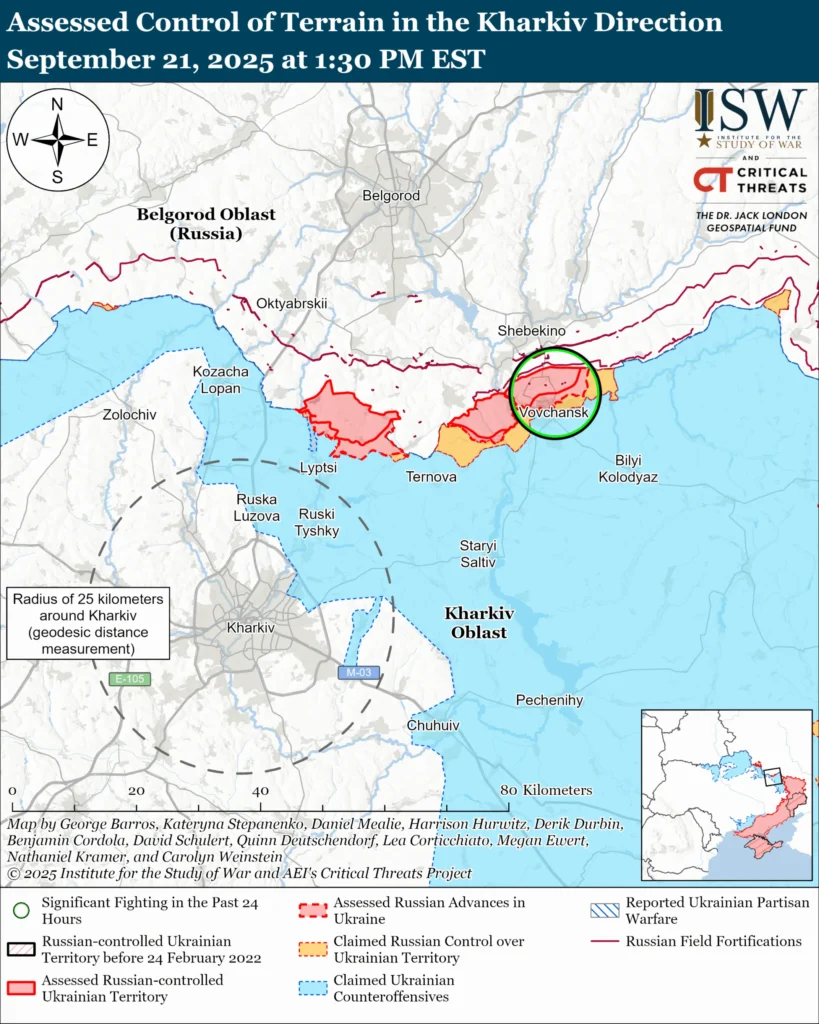 "Assessed control of terrain in the Kharkiv direction War on 21 September. Sourse Institute for the Study of War"