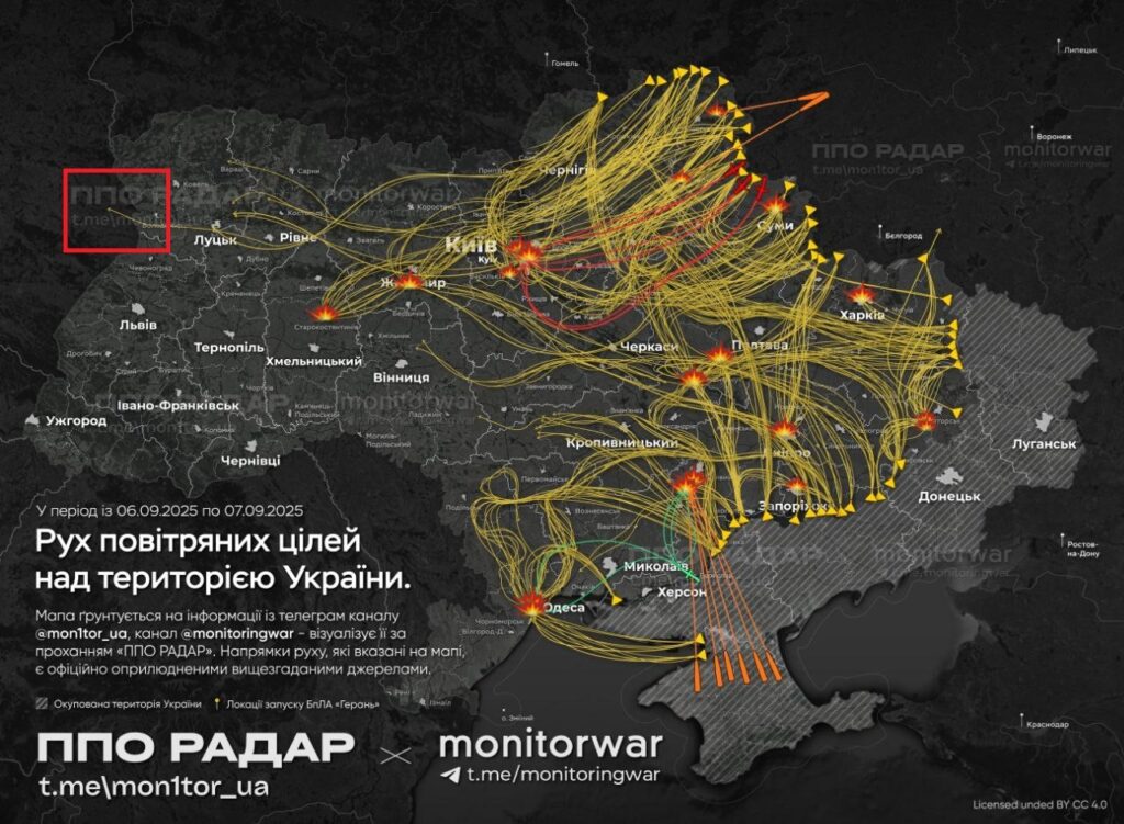russian drone crosses nato border flies freely—poland responds radar alerts action again missile routes during overnight attack ukraine 6–7 2025 tme/mon1tor_ua untitled3 despite “highest readiness” status allied jets air warsaw