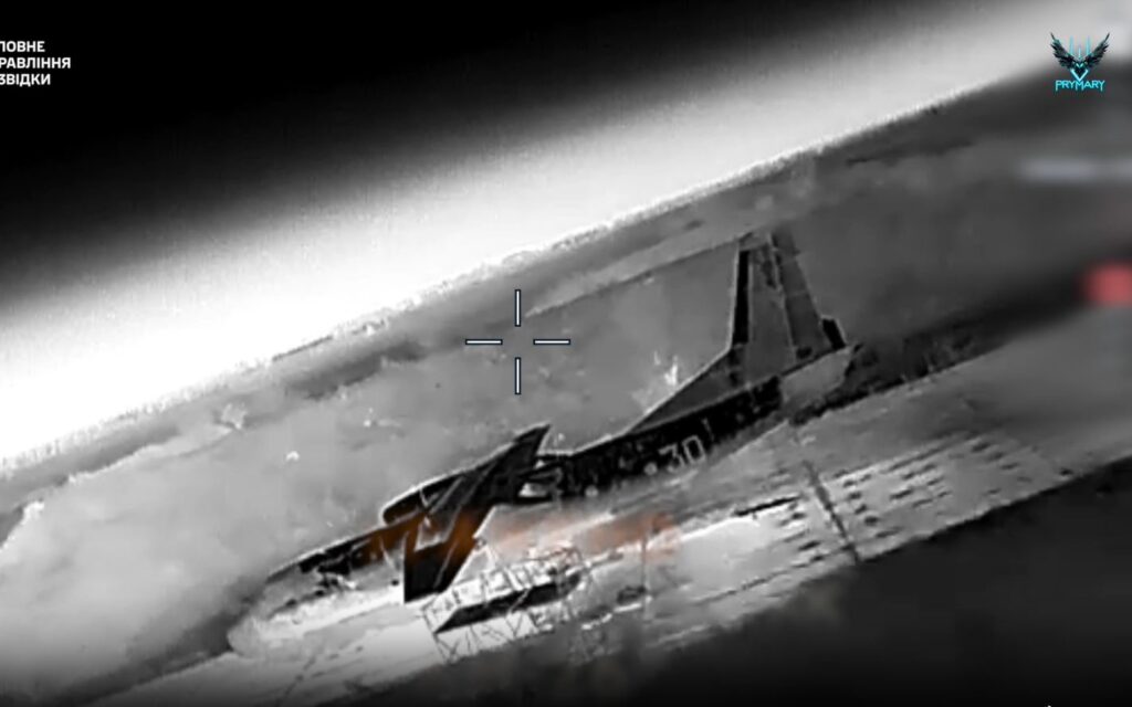 ukraine’s drones torch two russian transport aircraft radars occupied crimea — film whole thing (video) one an-26 moments before being struck ukrainian drone seen through drone’s camera feed recorded 25