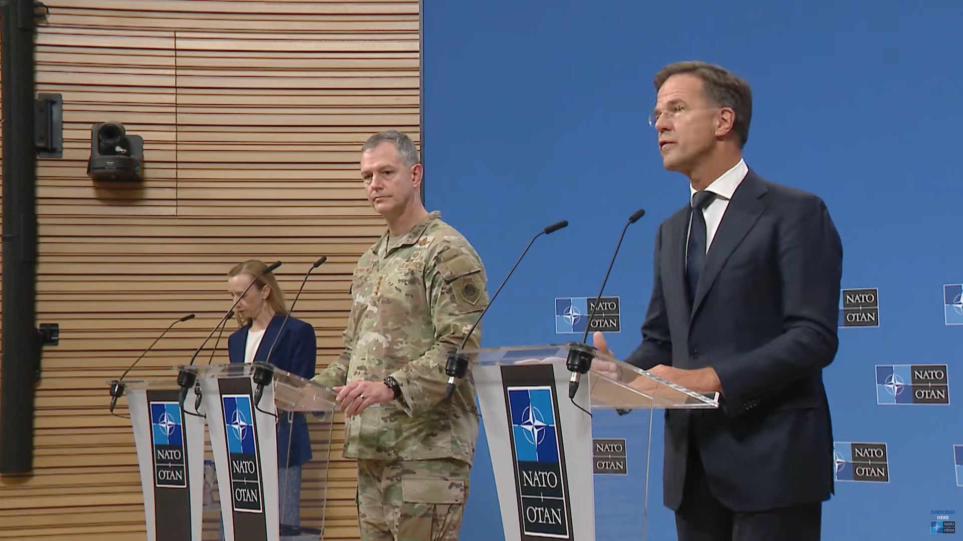 NATO Secretary General and SACEUR speaking at a press conference on 12 September 2025 about the “Eastern Sentry” defensive initiative.