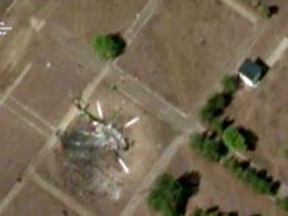 ukraine strikes three russian helicopters radar occupied crimea — satellite confirms least one mi-8 destroyed (video) helicopter ukraine’s prymary special unit still frame hur video mi-8-destroyed-rushkin ukrainian military intelligence has