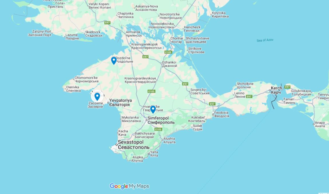 russian radar pantsir anti-air system damaged occupied crimea during 21 air attack three locations reportedly struck ukrainian drones missiles 2025 google maps ukraine news reports