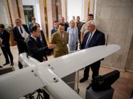 Polish Foreign Minister Radosław Sikorski and Ukrainian Foreign Minister Andriy Sybiha together in Kyiv during bilateral talks.