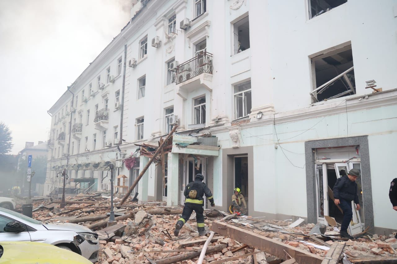 Damaged residential building after a drone strike on the Ukrainian city of Dnipro on 30 September, 2025.