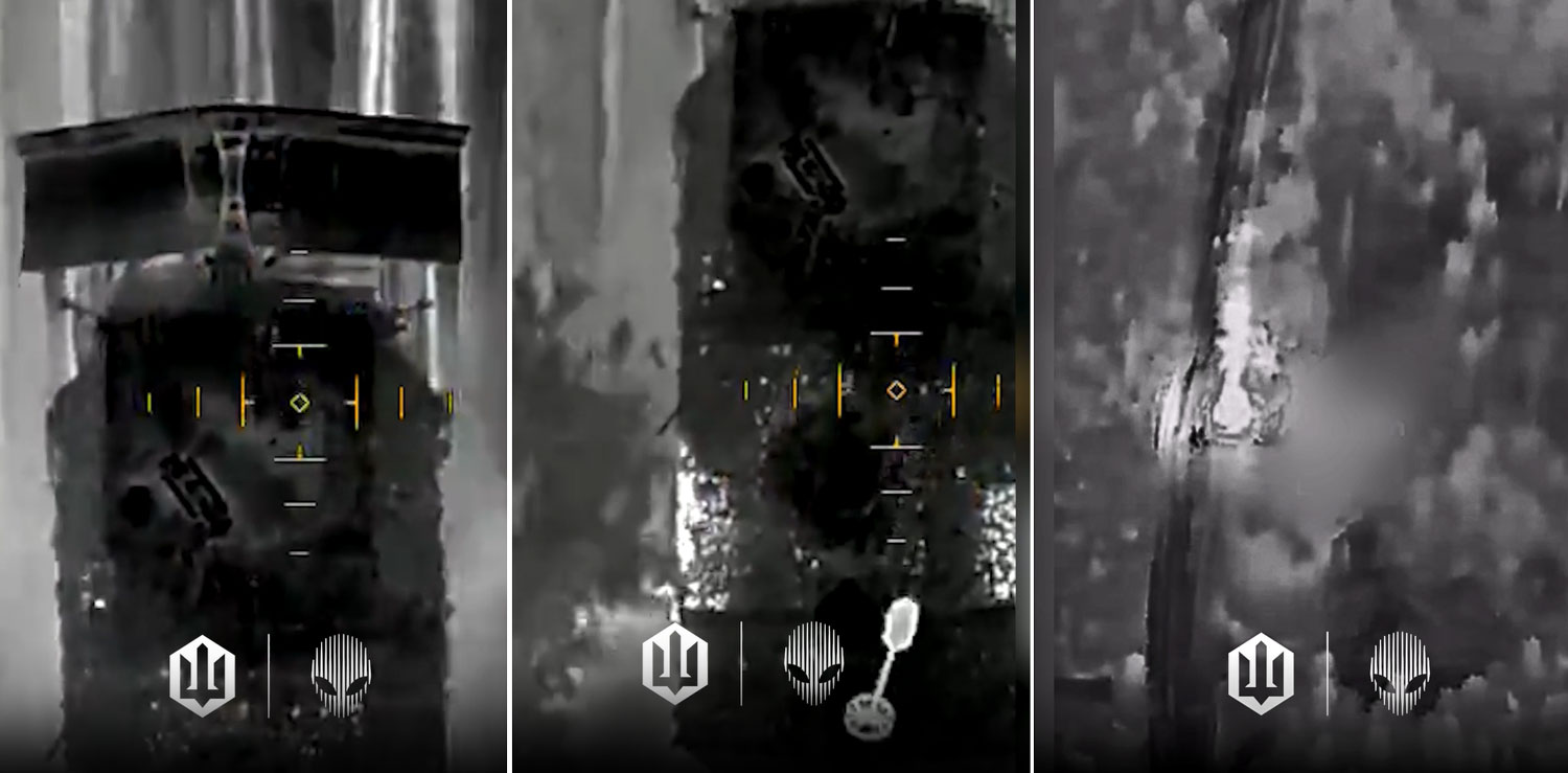 drone moving russian tank-bulldozer one perfect hit nemesis shares footage rare imr-3m kill (video) frames unit’s released video move (left) moment munition drop (center) vehicle engulfed flames after impact (right)