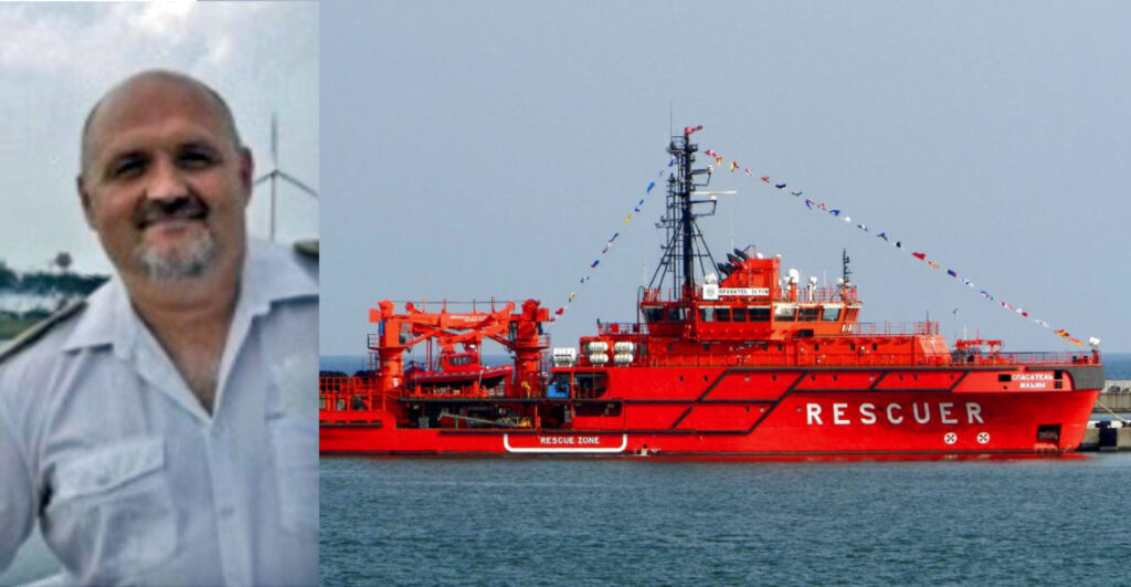 Captain Roman Goroshkov and the Spasatel Ilyin vessel, reportedly part of Russia’s Black Sea Fleet. Source: Astra