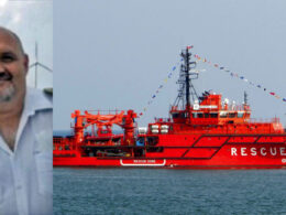 Captain Roman Goroshkov and the Spasatel Ilyin vessel, reportedly part of Russia’s Black Sea Fleet. Source: Astra
