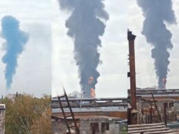 1300 km deep russia ukraine’s drone hits gazprom’s salavat refinery setting ablaze (video) crude distillation unit fire russia's oil after ukrainian attack 18 2025 telegram/exinova+ drones struck russia’s bashkortostan about