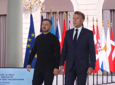 30 leaders gather paris back ukraine — all eyes trump’s missing guarantees president volodymyr zelenskyy emmanuel macron france ahead meeting coalition willing 4 2025 zele-macron ukraine’s allies met discuss security
