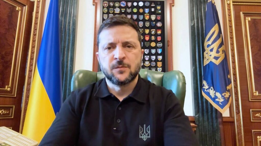 Ukrainian President Volodymyr Zelenskyy speaking in his 5 October address.