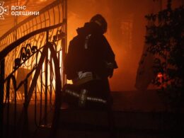 Firefighter responds to fire in Odesa after Russian drone attack, 11 October 2025.