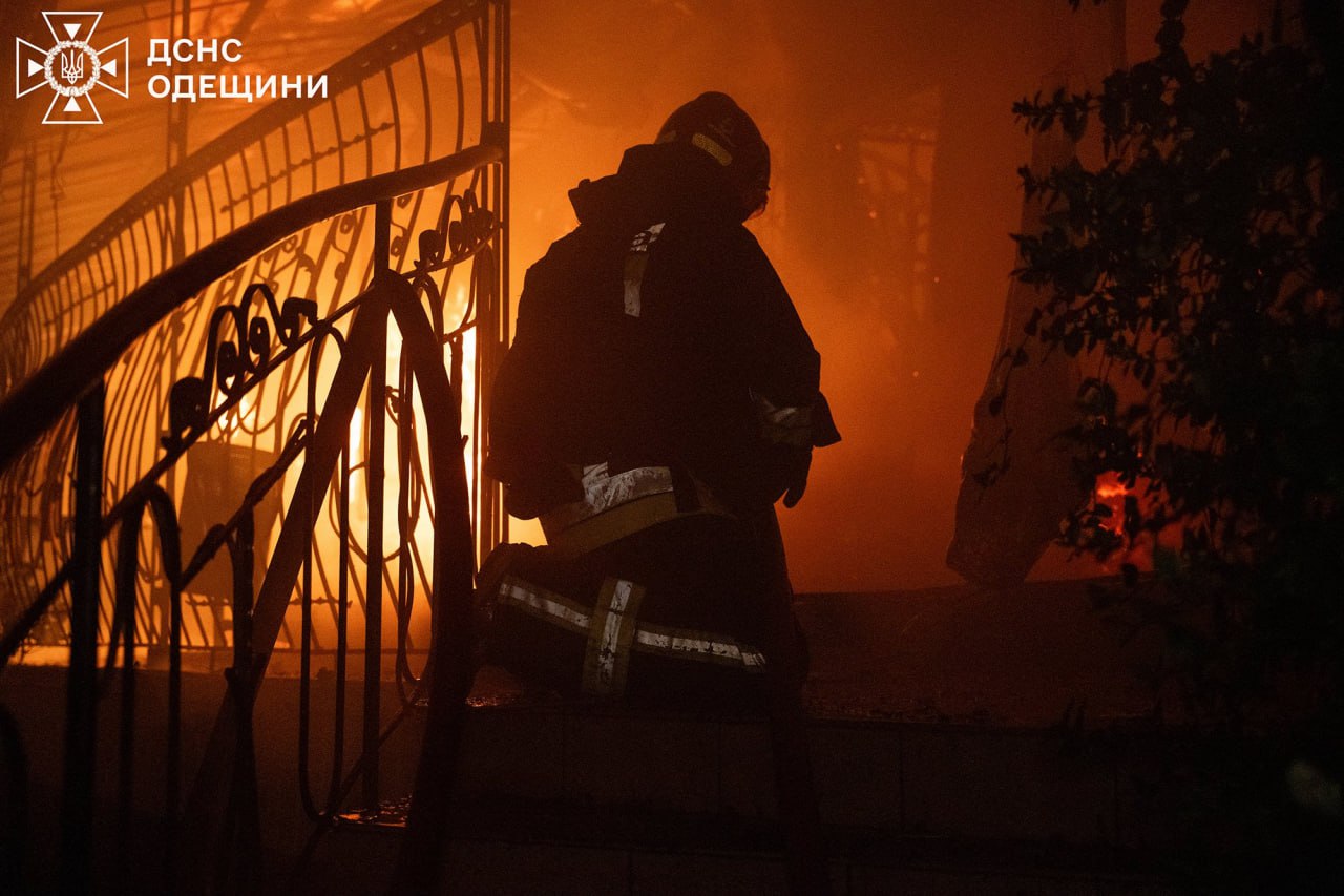 Firefighter responds to fire in Odesa after Russian drone attack, 11 October 2025.