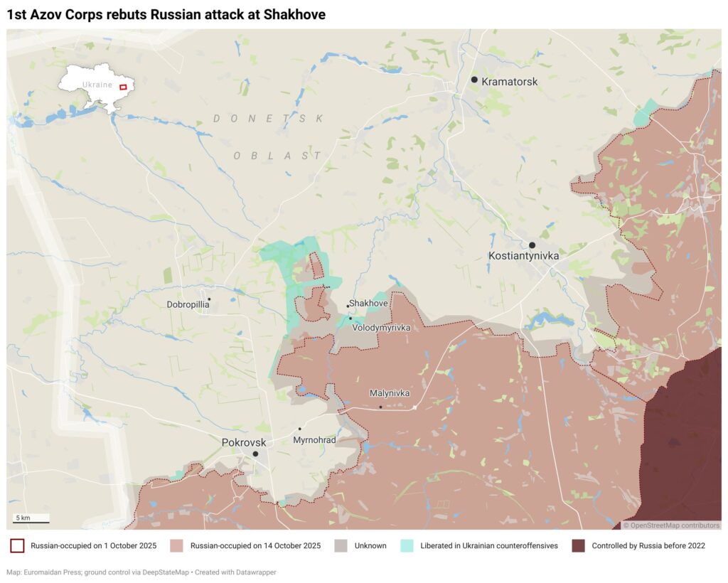 Map of Russian assaults around Pokrovsk Shakhove