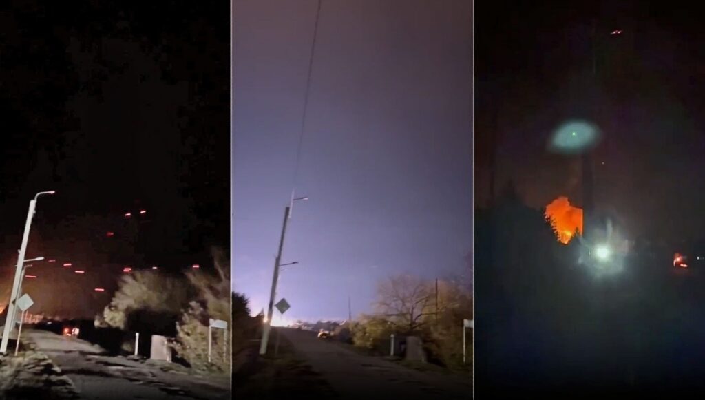 drone strike hits russian power substation — blackout follows parts volgograd oblast · post balashovskaya left right aa-guns fire sky moment hit rising over facility 16 2025 616385606 early hours