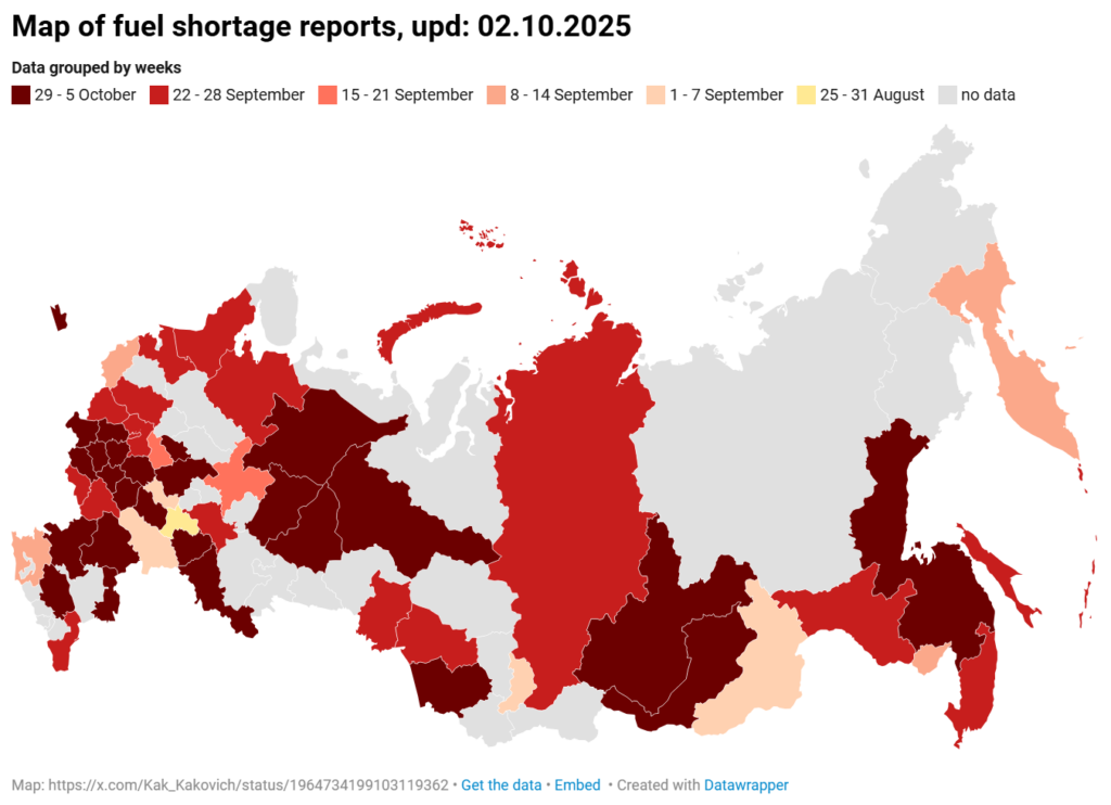 map of fuel crisis in russia