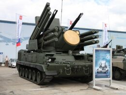 A Russian Pantsir-S1 air defense system on display.