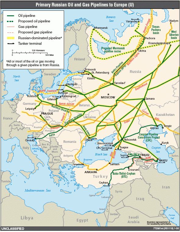 Russia oil gas pipelines to Europe