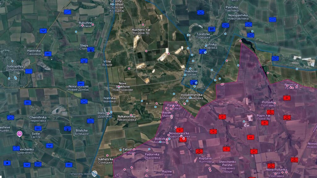 Map showing the Dobropillia salient north of Pokrovsk