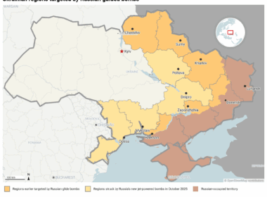 russia expands range its glide bombs — ukraine says can shoot down · post ukrainian regions targeted russian guided orange areas mark oblasts previously hit conventional while yellow highlights struck