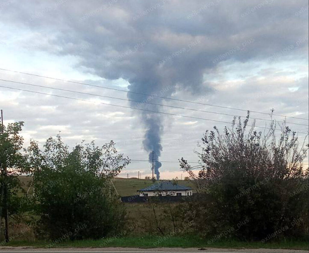massive fire engulfs oil depot russian occupied crimea next local capital after night attack power substations also hit · post smoke rises over hvardiiske atan visible many kilometers away telegram