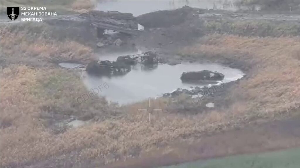 mini bilohorivka moment six russian vehicles sink during failed river push donetsk oblast today (video) · post destroyed armored stuck kazennyi torets assault dobropillia axis 25 2025 frame video 33rd