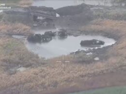 mini bilohorivka moment six russian vehicles sink during failed river push donetsk oblast today (video) · post destroyed armored stuck kazennyi torets assault dobropillia axis 25 2025 frame video 33rd