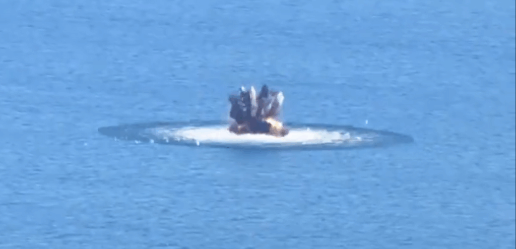 Destruction of a Russian naval drone in the Black Sea, 17 October, 2025. Screenshot from video.