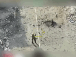 A Russian soldier trying to surrender to Ukrainian forces before being struck by a Russian drone, 20 October, 2025.