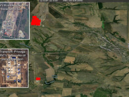 NASA FIRMS map showing fires at a gas plant and oil pumping station west of Kotovo in Russia's Volgograd Oblast. 9 October 2025. Google satellite view of the facilities added. lukoil- gas-processing-plant-and-transneft-oil-pumping-station-on-fire