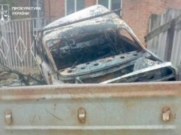 Car destroyed in Russian drone strike in Kupiansk district, Kharkiv Oblast, 5 October, 2025.