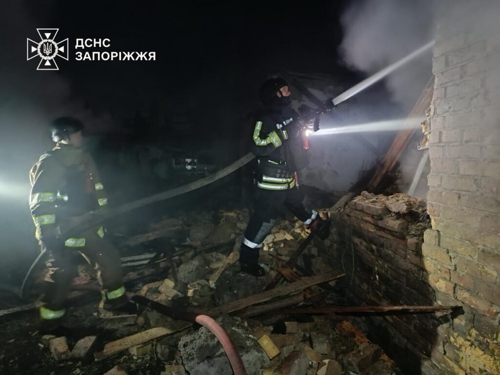 Firefighters responding to the aftermath of Russian strikes in Zaporizhzhia, 10 October, 2025.