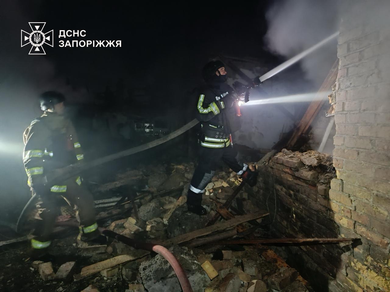 Firefighters responding to the aftermath of Russian strikes in Zaporizhzhia, 10 October, 2025.