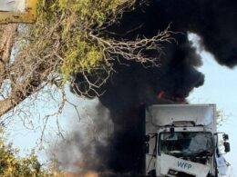 The damaged vehicle in Kherson