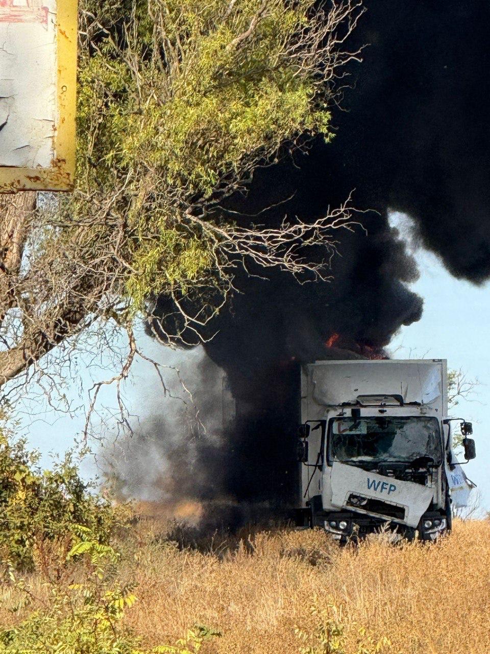 The damaged vehicle in Kherson