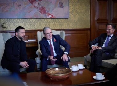 Ukrainian President Volodymyr Zelenskyy, UK Prime Minister Kier Starmer, and NATO Secretary-General Mark Rutte in London at the Coalition of the Willing meeting on 24 October, 2025.