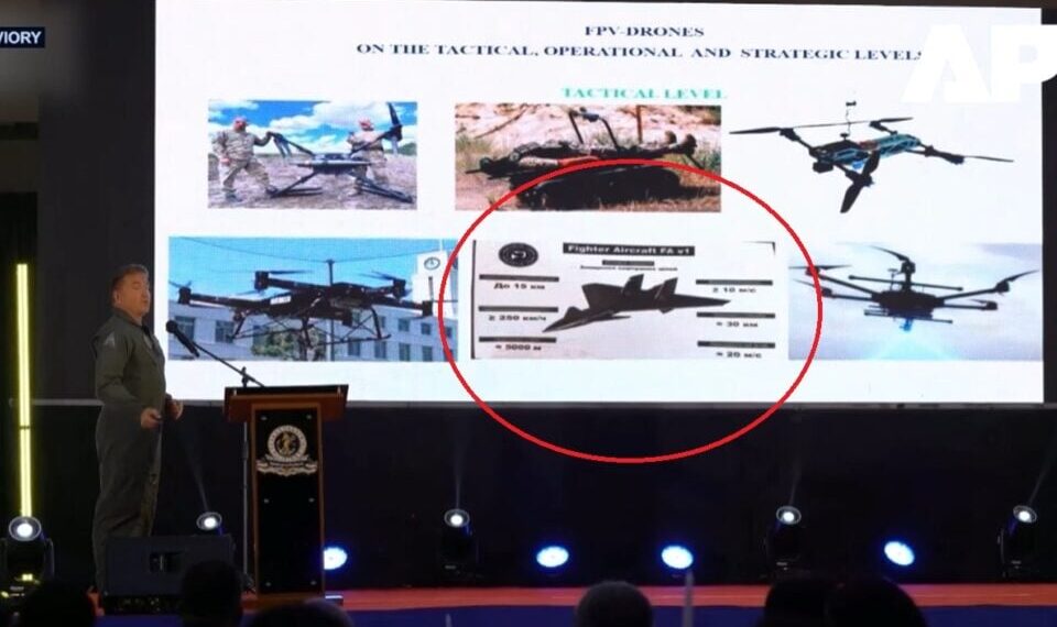 Ukrainian delegation presenting unmanned Fighter Aircraft FA v1 concept at the Drone Warfare Summit in the Philippines, October 2025.