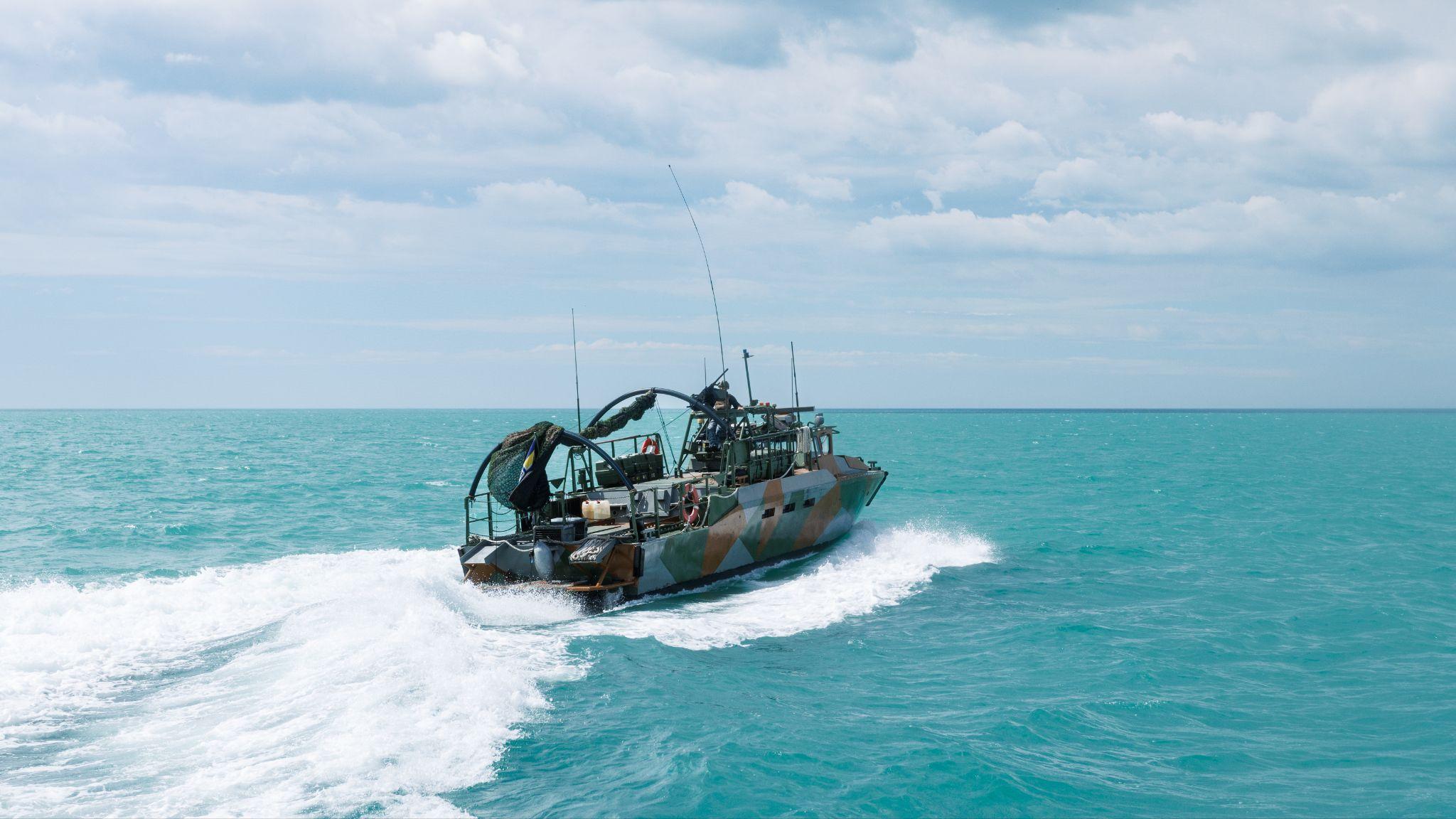 Ukrainian Navy CB90 assault boats sailing Black Sea patrol operations coastal defense against Russian drones