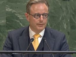Bart De Wever, Prime Minister of Belgium, addresses the UN General Assembly in New York on 26 September 2025.