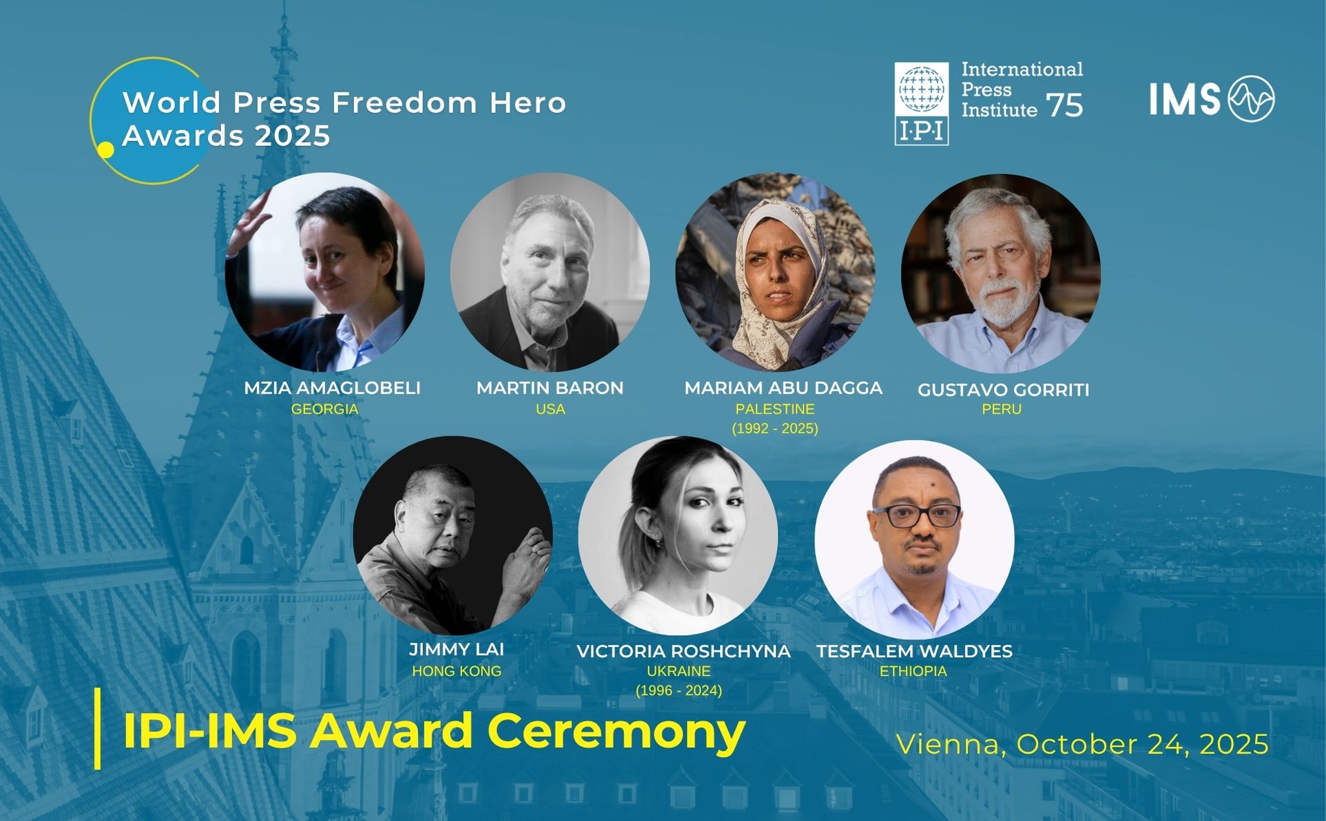 Victoria Roshchyna among other 2025 IPI-IMS World Press Freedom Heroes honored by the International Press Institute and International Media Support