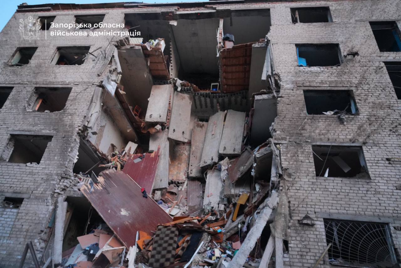 power grid targeted russia fired 653 drones 52 missiles overnight terror attack ukraine · post dormitory zaporizhzhia destroyed russian missile strike several floors collapsed killed least two injured 17 people