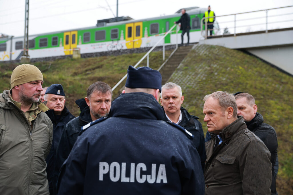 Polish Prime Minister Donald Tusk visits the railway blast site tied to a suspected Russian intelligence sabotage attempt. Photo: Chancellery of the Prime Minister of Poland