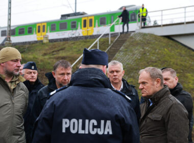 Polish Prime Minister Donald Tusk visits the railway blast site tied to a suspected Russian intelligence sabotage attempt. Photo: Chancellery of the Prime Minister of Poland