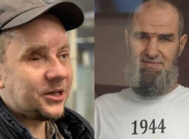 Oleksandr Sizikov (left) and Lenur Khalilov (right). Khalilov's shirt reads "1944" - referring to the year the Soviet Union deported Crimean Tatars en masse from the peninsula. Photo: Crimean Solidarity via Suspilne Crimea