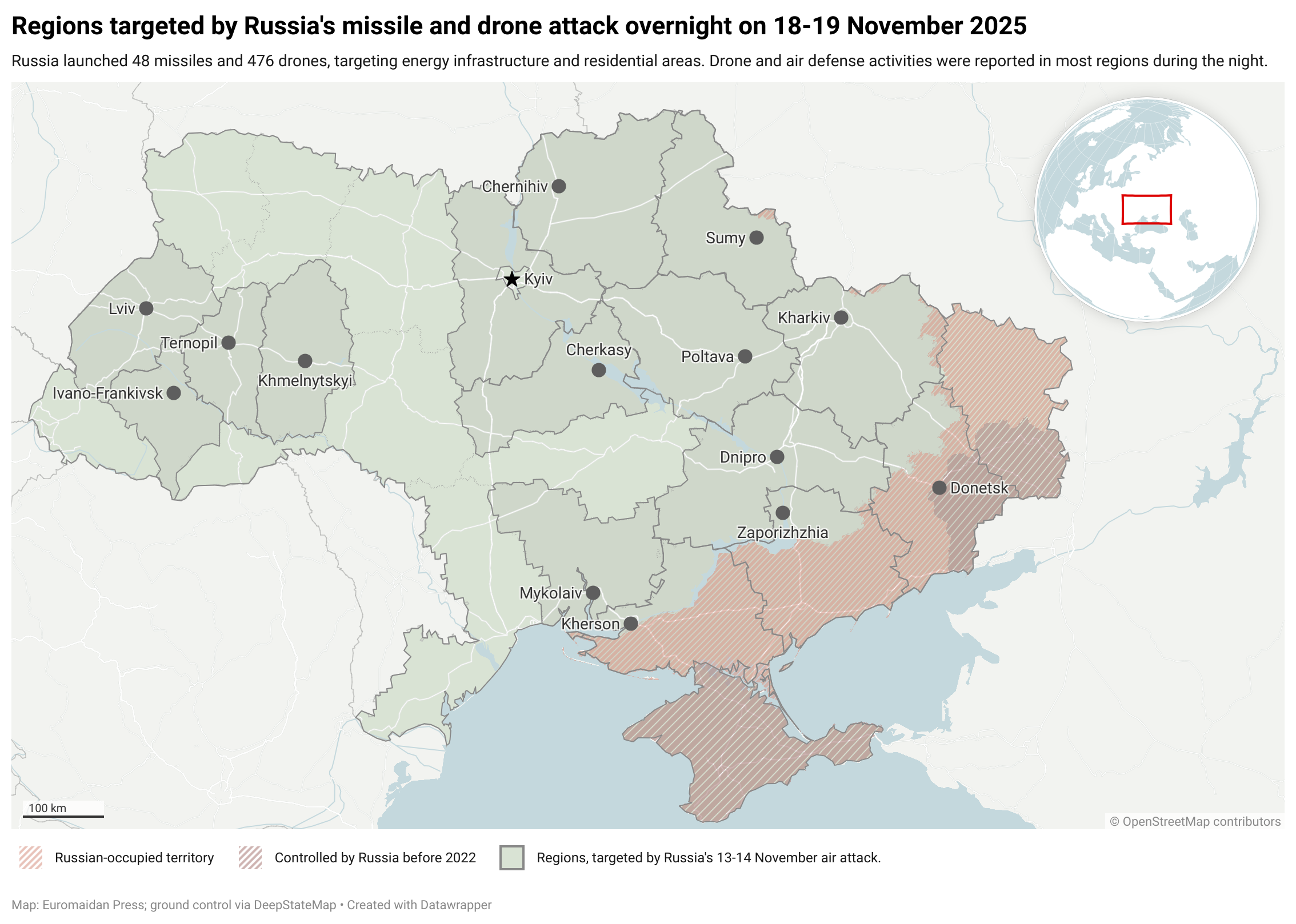 Russia kills 12 civilians in Ternopil, wounds dozens across Ukraine in massive air assault on power grid map